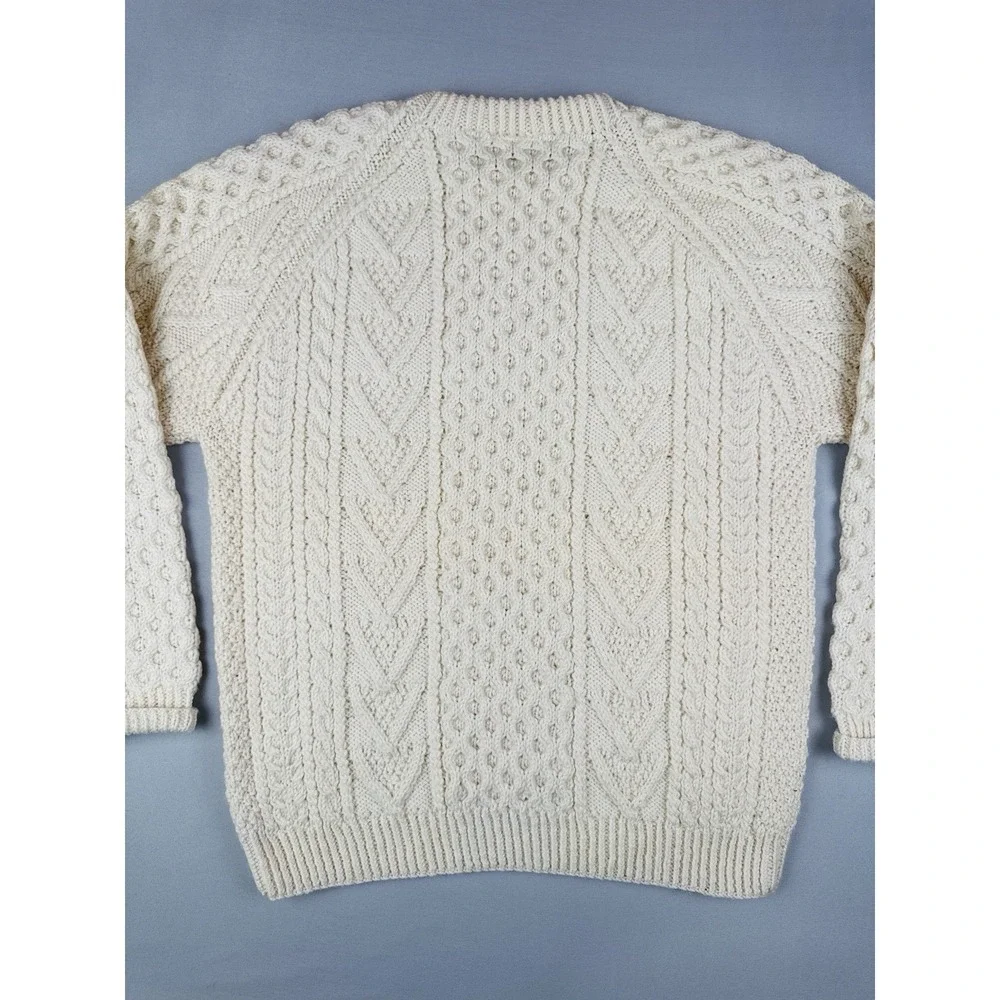 Vintage Carraig Donn Merino Wool Irish Fisherman Cable Knit Sweater L Ireland